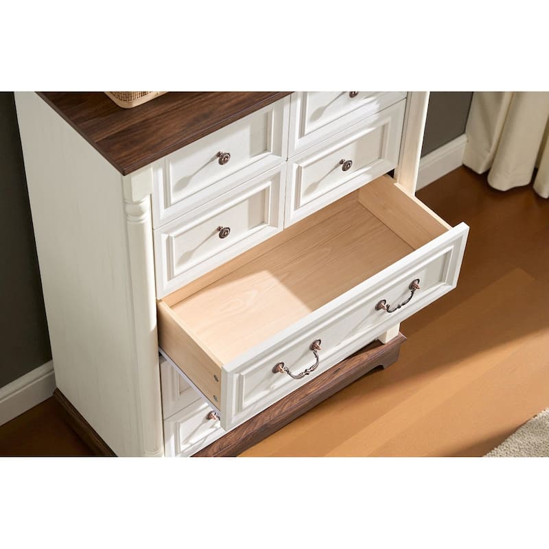 Rustic 7-Drawer Dresser Chest for Bedroom Wooden Base Storage Cabinet Antique Two-Tone Wood Grain for Living Room