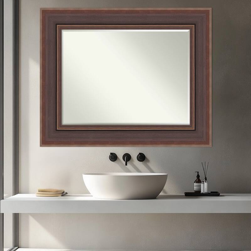Moab Half-Inch-Bevel Framed Bathroom Vanity Wall Mirror - Moab Brown Bronze - 26 x 32 in