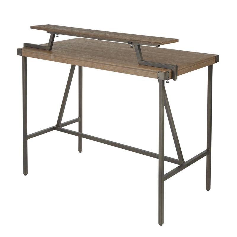 Gia Industrial Counter Table in Metal and Brown Wood-Pressed Grain Bamboo by LumiSource