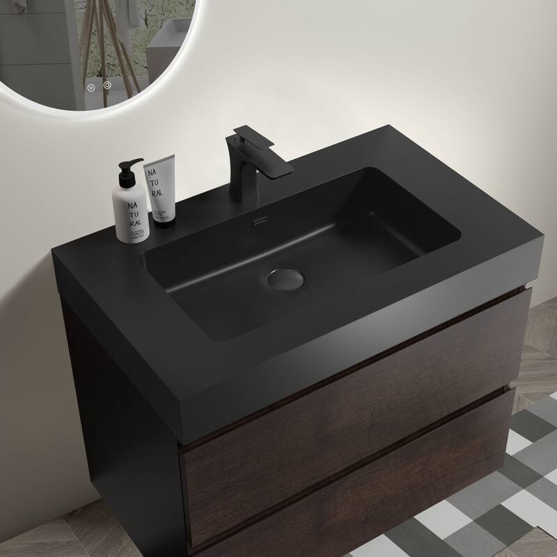 Integrated engineered quartz basin WITHOUT drain and faucet, matt black color