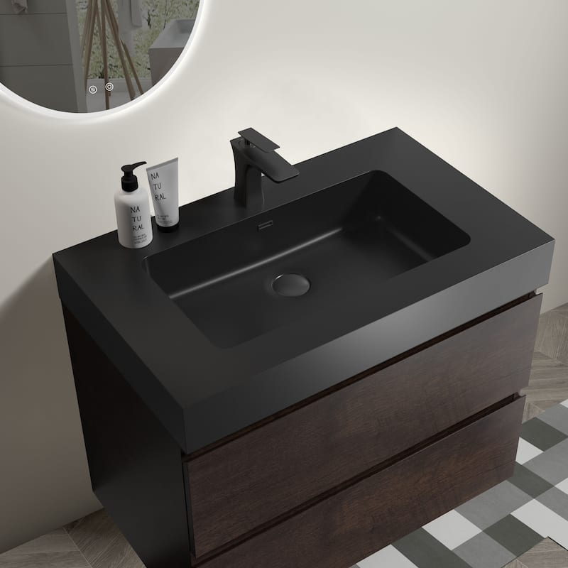 Modern Large Storage Wall Mounted Bathroom Vanity with One-Piece Sink Basin without Drain and Faucet