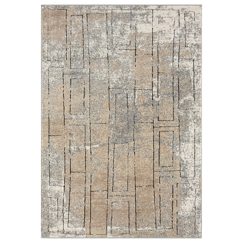 Cascade Collection Geometric Abstract Block Neutral Area Rug