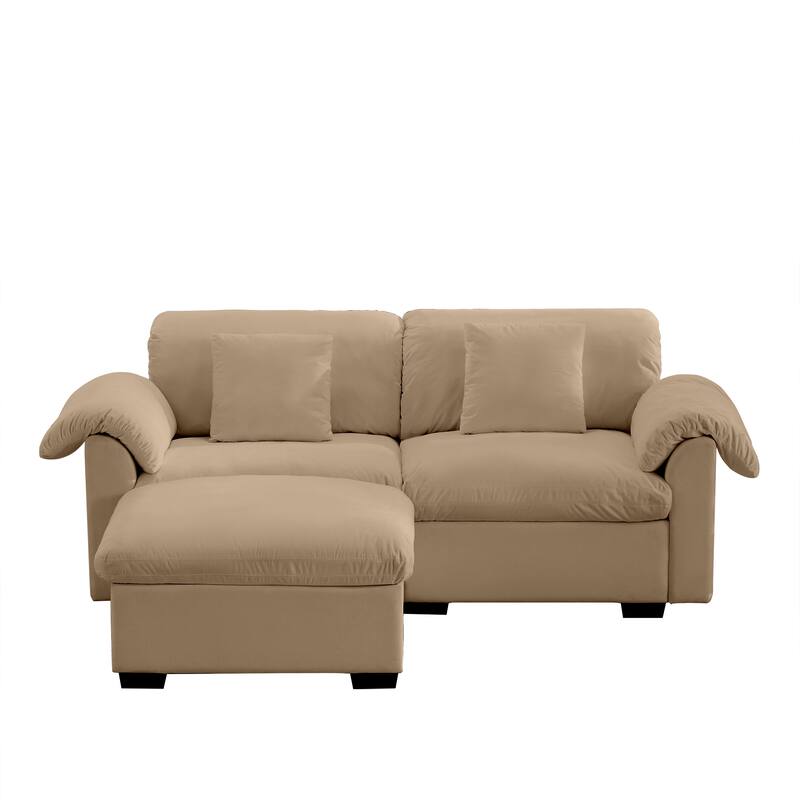 Velvet Fabric Modular Cloud Couch with Storage Seat,Free Combination - Tan+2 Seat+1 Ottoman