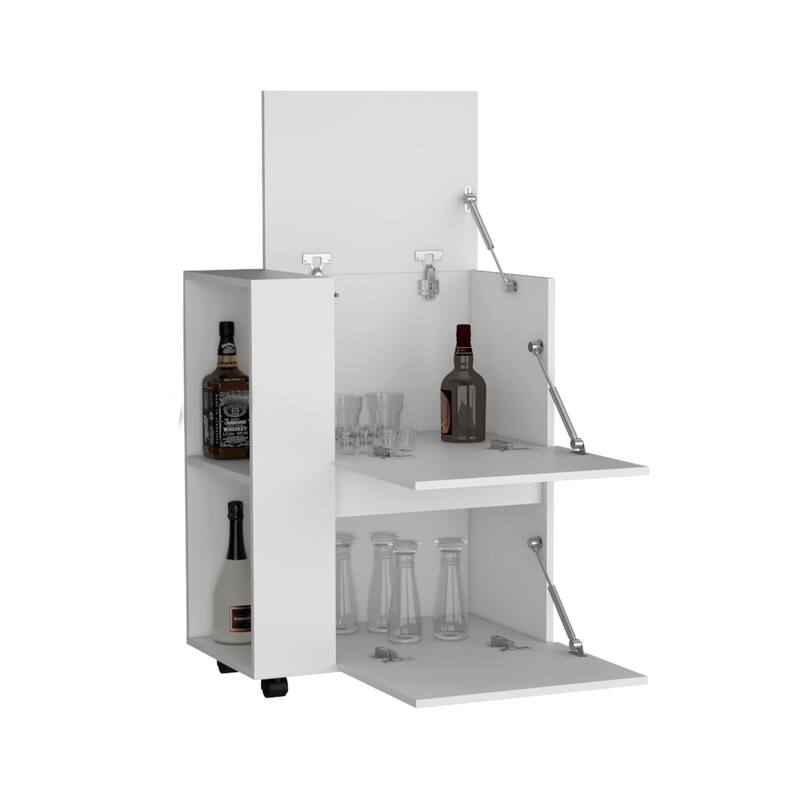 Glasgow Bar Cart Two Pull-Down Door Cabinets and Two Open Shelves