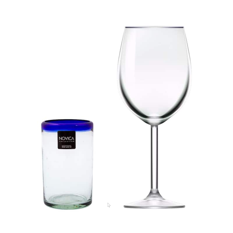 NOVICA Artisan Handblown Recycled Juice Glasses Fair Trade Blue Mexican Drinkware 'Cobalt Classics'(Set of 6) - 4.3*2.6