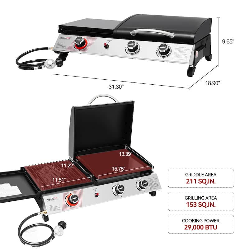Royal Gourmet 3-Burner Grill and Griddle Combo Station with Lid