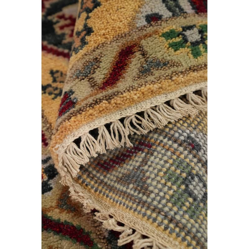 Hand-knotted Traditional Wool Yellow Geometric Area Rug Oriental Carpet - 8' 0'' X 2' 7''