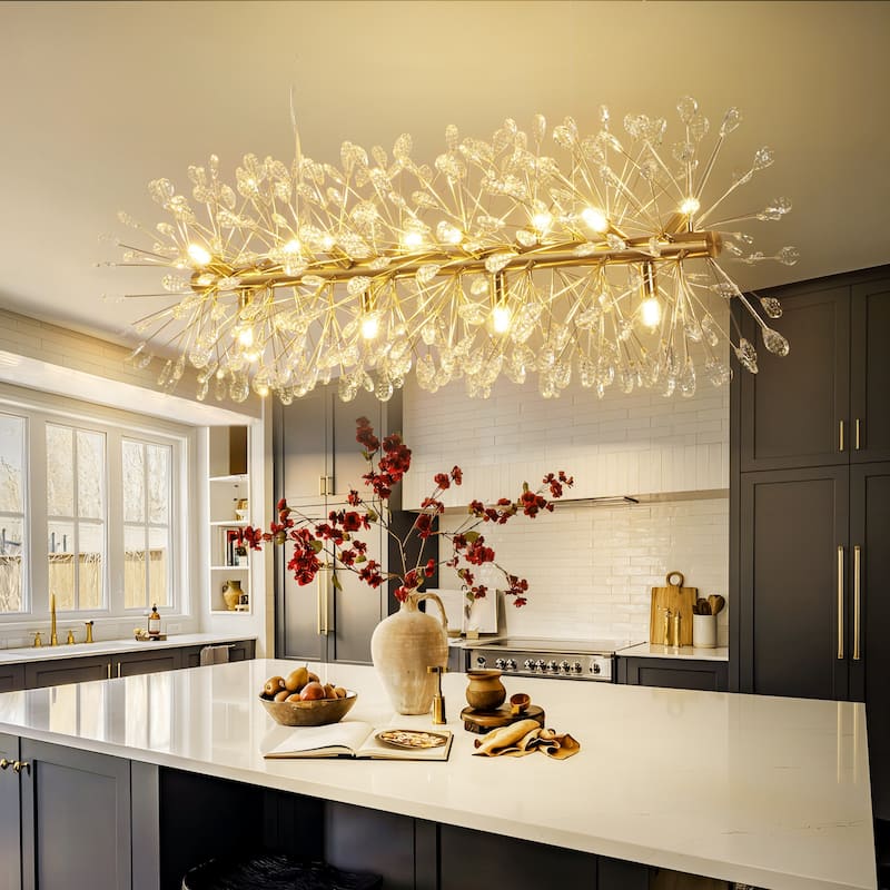 9/12-Light Modern Glam Linear Sputnik Starburst Beaded Crystal Chandelier Firework Kitchen Island Pendant