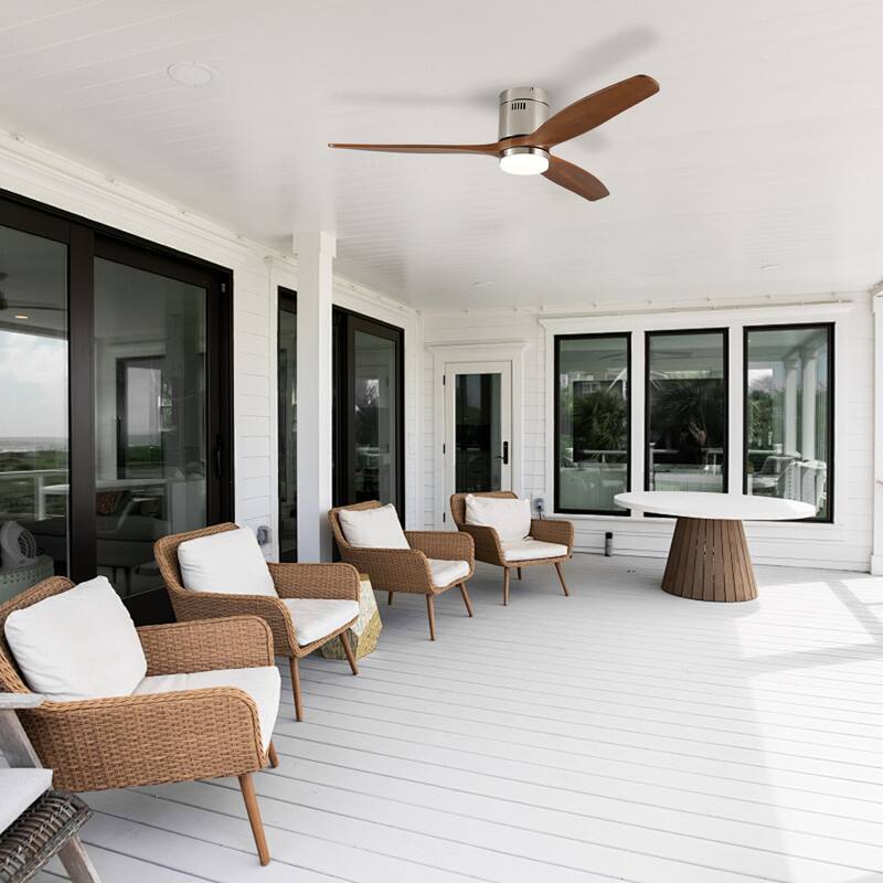 52 Inch Ceiling Fan with Light,3 Light Walnut Solid Wood Blades,Remote Control,6-speed Reversible DC Motor