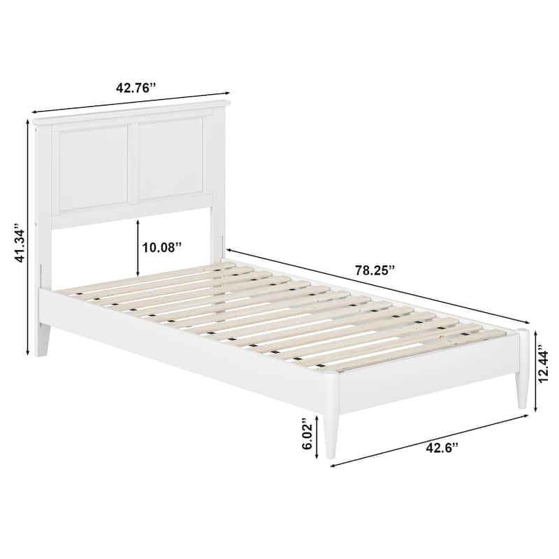 Modern Platform Bed - Solid Wood Low Profile Twin Bed Frame - White Finish