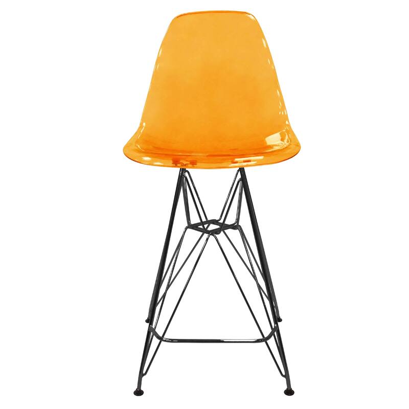 Cresco Acrylic Barstool in Brushed Black Steel Base with Ergonomic Seat, Footrest, & Floor Pads for Kitchen or Home Bar Set of 2