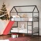 preview thumbnail 21 of 24, House Twin over Twin Metal Bunk Bed with Slide and Ladders, Black Red