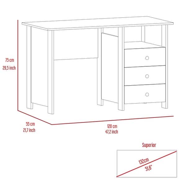 dimension image slide 0 of 2, Compact Computer Desk with Storage Drawers and Shelf, Ideal for Home Offices