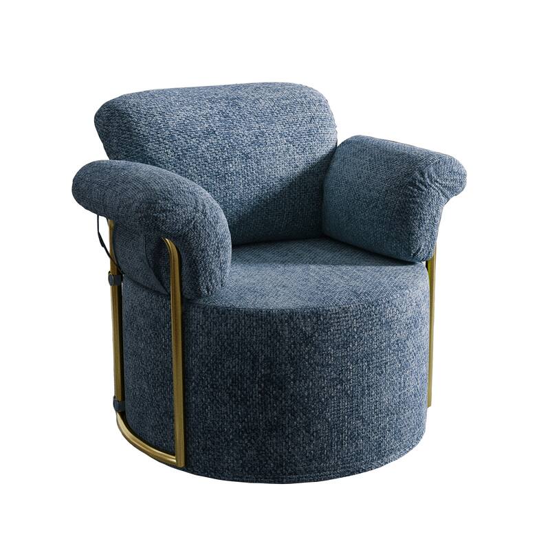360 Degree Barrel Swivel Sofa Chair, Blue, Foam+Spring, 30x29x36 inches