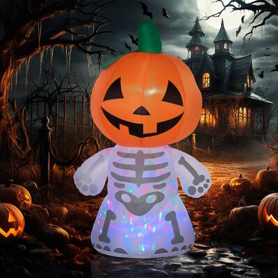 70.75" Halloween Inflatable Pumpkin Skeleton Ghost Decoration with LED and Rotating Lights - 47.25"W x 34.75"D x 70.75"H