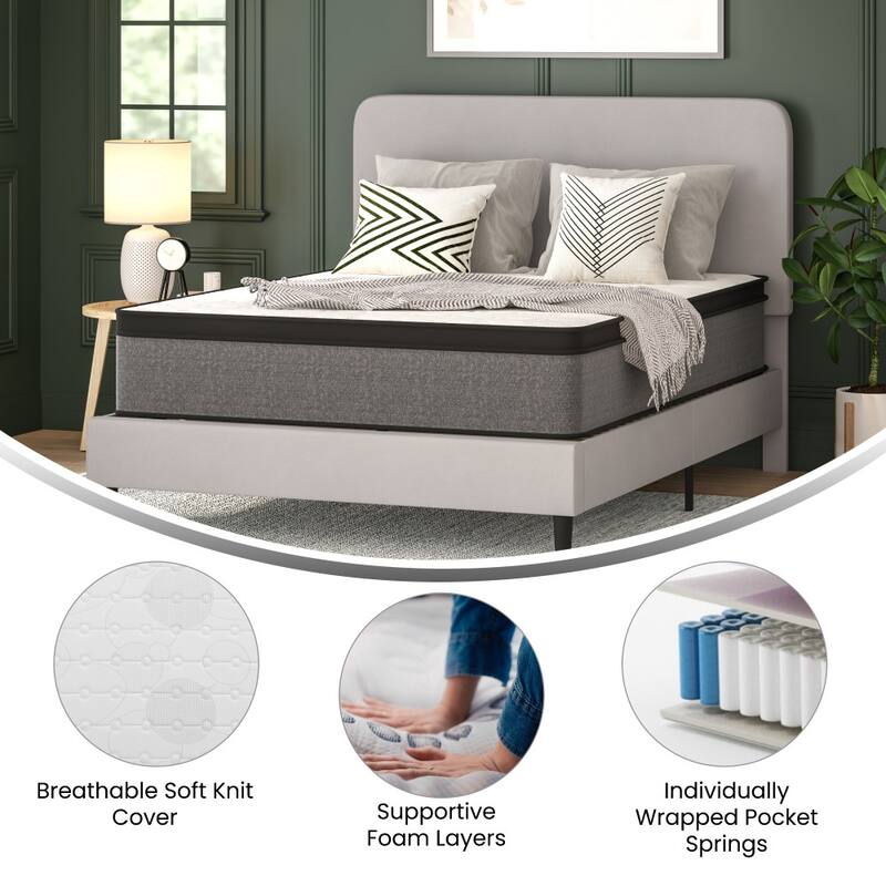 Pocket Spring Hybrid Pressure Relief Euro Pillow Top Mattress in a Box
