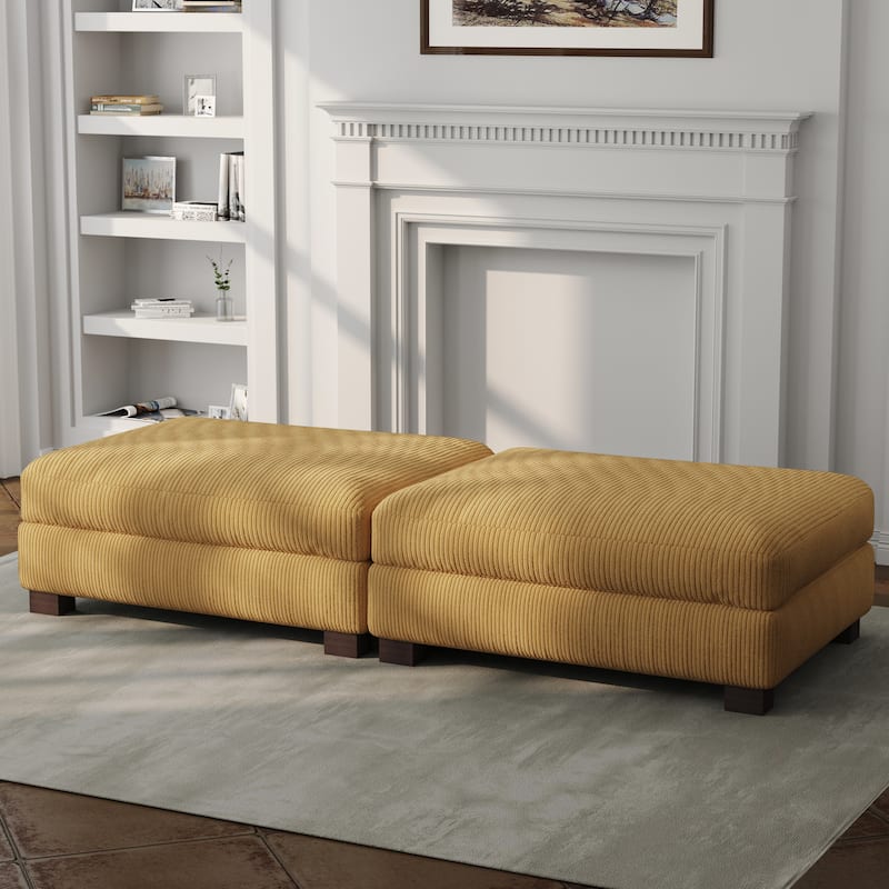 Set of 2 Upholstered Velvet Corduroy Ottoman