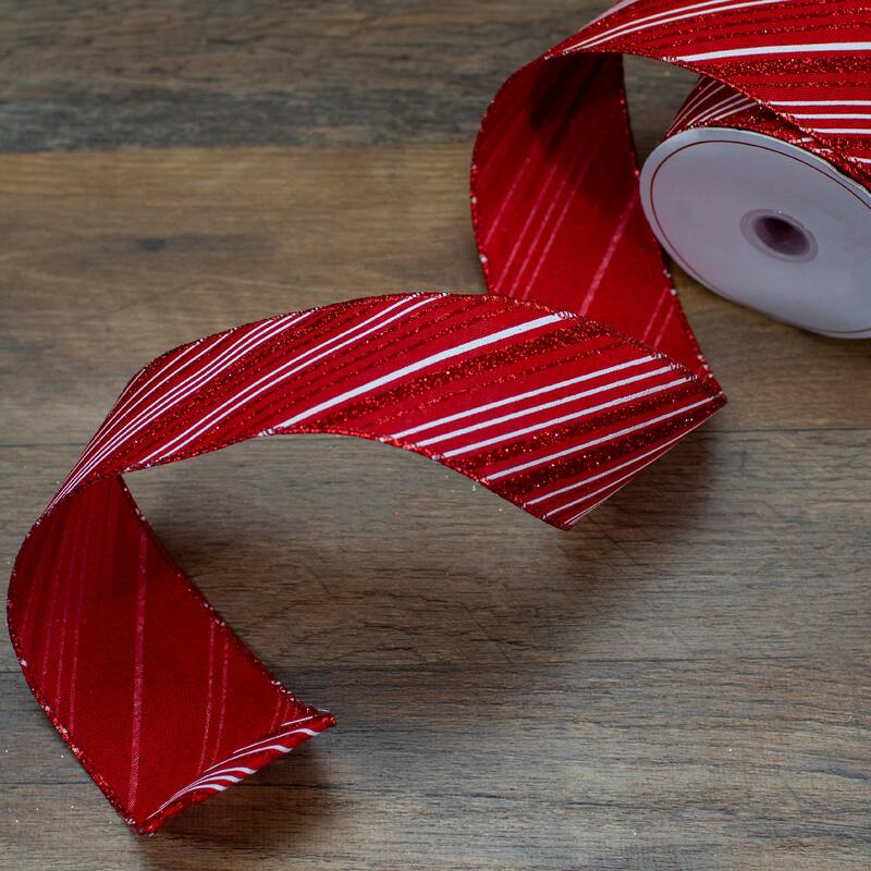 Red and White Striped Christmas Wired Craft Ribbon 2.5" x 10 Yards - 2.5" x 10 Yards