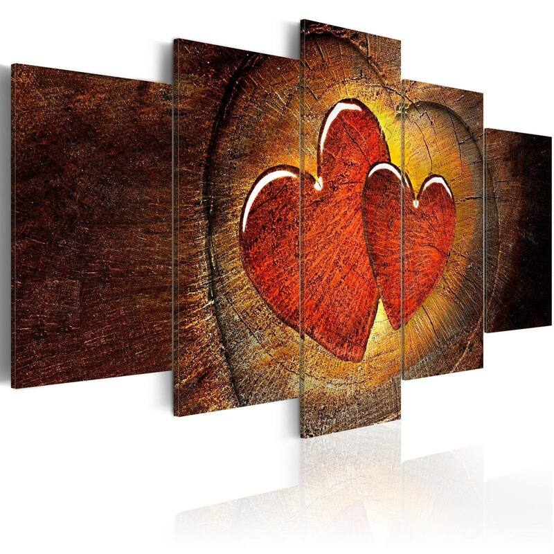 Vintage Canvas Wall Art - Wooden Hearts - 5 Pieces - 80"Wx40"H