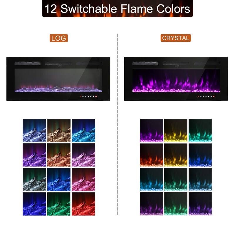 Wall Mounted Electric Fireplace Heater with 12 Flame Colors