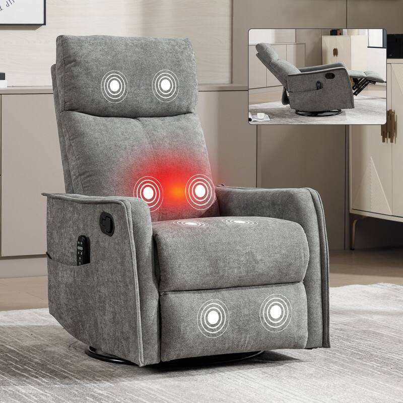 Heat Massage Manual Recliner Chair with Rocker and Swivel in Fabric for Living Room