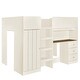 preview thumbnail 12 of 10, Beige Full Size Loft Bed with Built-in Wardrobe & Desk, Wood Loft Bedframe with Storage Shelves & Drawers for Kids Teens Bedroom