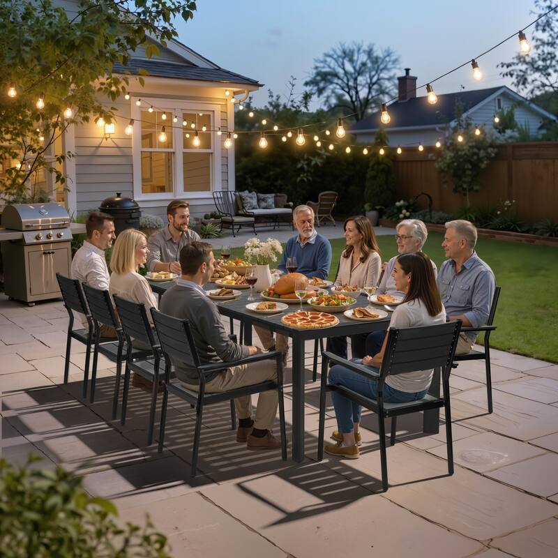 Pellebant Premium Outdoor Patio Aluminum Dining Table with Umbrella Hole