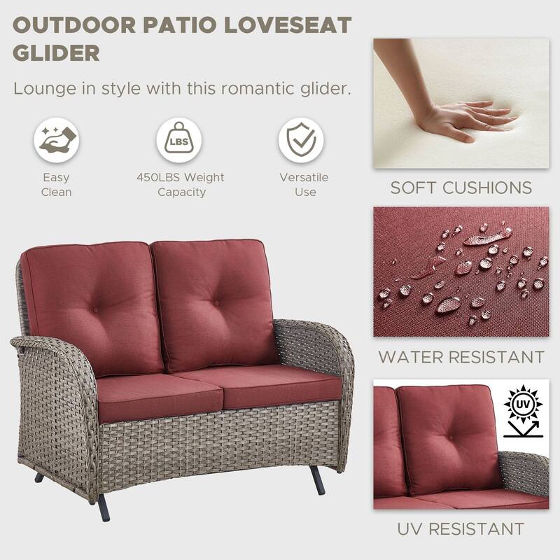 Pocassy 7 Pieces Glider Sofa with Rocker Chairs Ottomans Table
