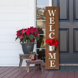 42"H Wooden WELCOME Porch Sign with Metal Planter by Glitzhome