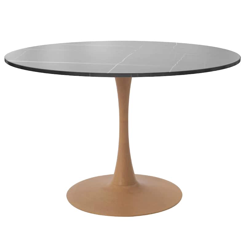 Bristol 40" Round Dining Table with Sintered Stone Top and Natural Wood Steel Pedestal Base for Modern Kitchen and Dining Room