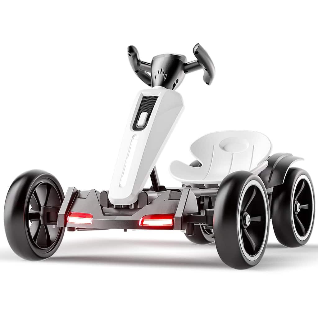 12V Electric Kids Pedal Go Kart for Ages 3-6, White with Adjustable Seat & EVA Wheels