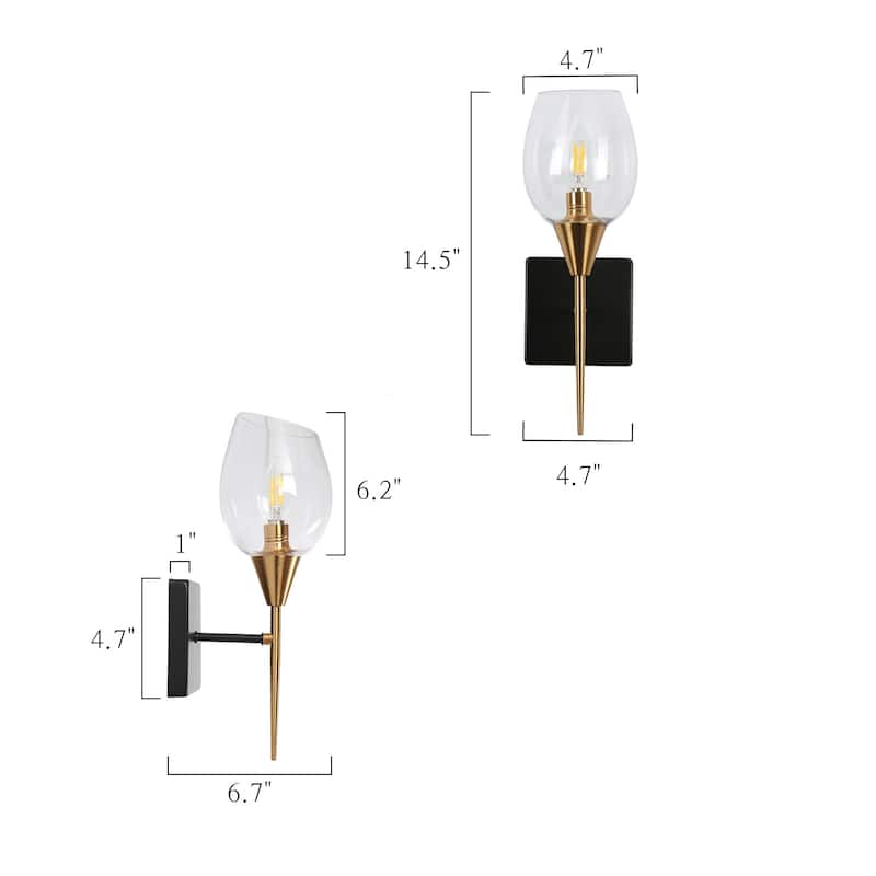 Coria Modern Transitional 1-light Black Gold Wall Sconce Glass Bathroom Wallchiere lighting - 14.5"H x 6.7"D