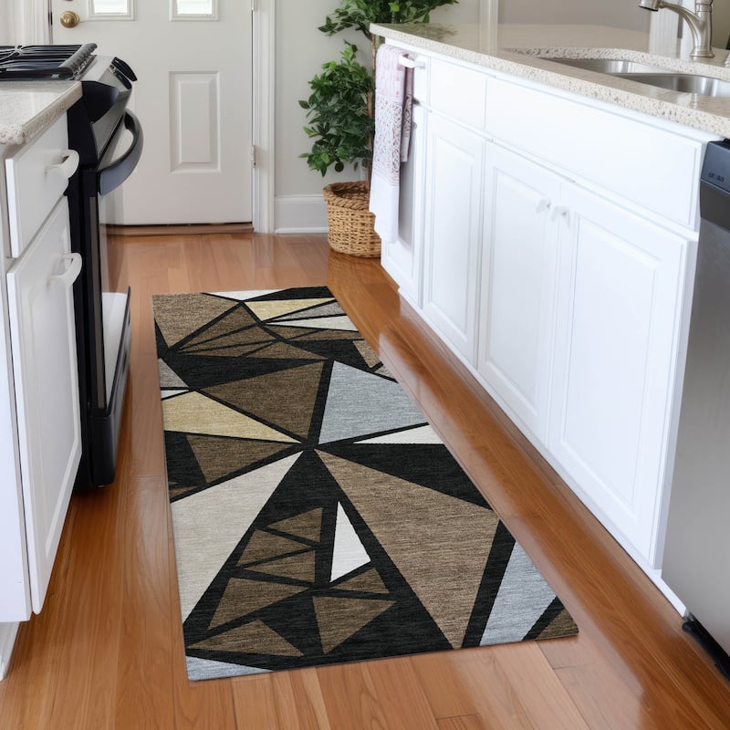 Premium Washable Super Soft Contemporary Mosaic Mayfield Rug - Brown - 2'3" x 7'6"
