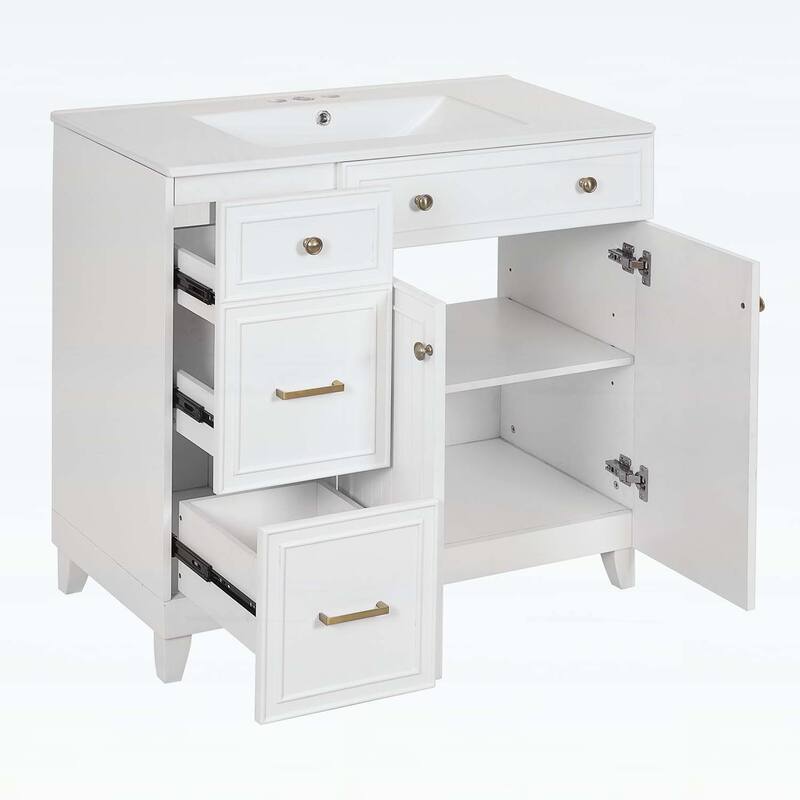 Stylish and Functional Bathroom Vanity with Ceramic Sink,Soft Close Doors,and Double-Layer Drawers for Modern Storage