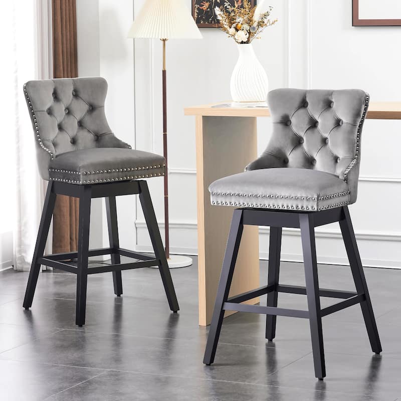 26"/29" Velvet Swivel Counter and Bar Height Stools (Set of 1/2/3/4) - Set of 2 - Grey - Bar Height