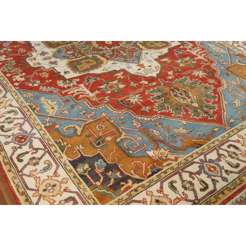 Medallion Orange Heriz Serapi Rug Handmade Traditional Wool Carpet - 8'8" x 11'5"