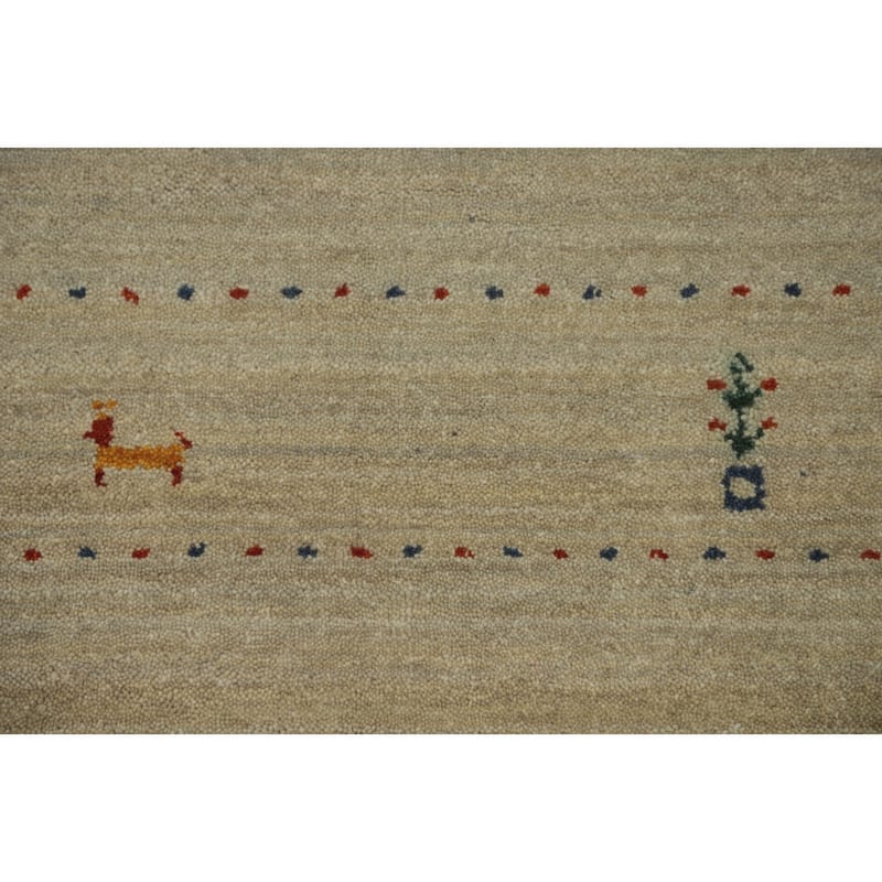Hand Knotted Oriental 100% Wool Carpet Tribal Animal Pictorial Beige & Ivories Gabbeh Area Rug - 7' 11'' X 4' 11''