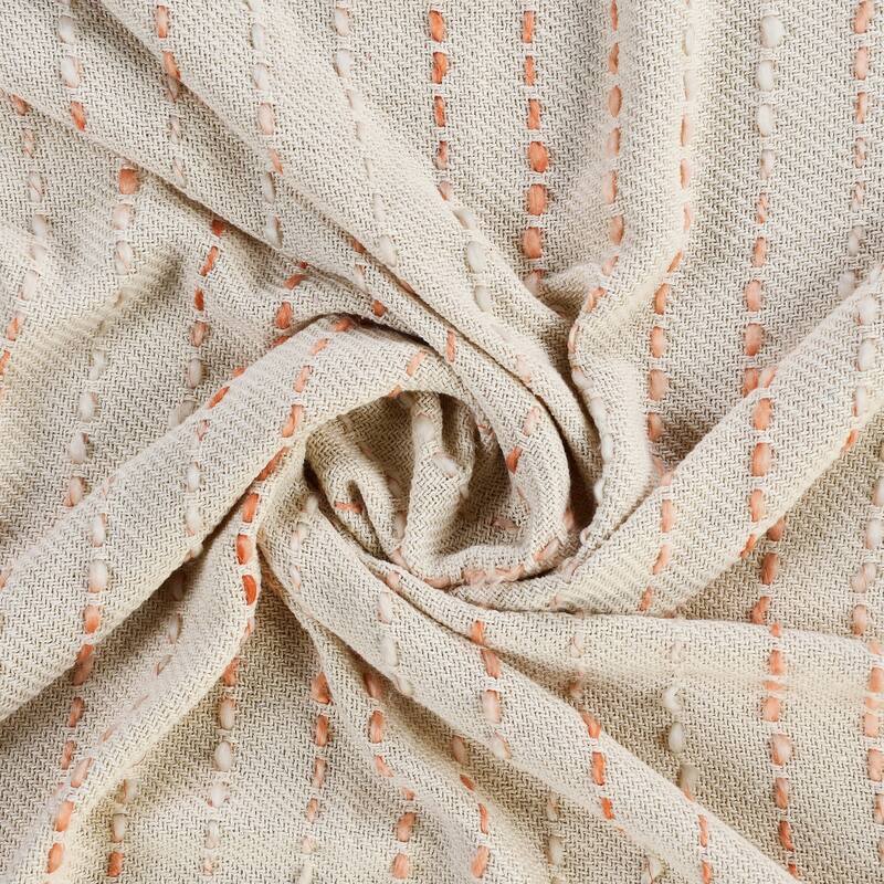 Sevita Hand-Woven Natural Cotton Striped Standard Size Throw Blanket with Fringe