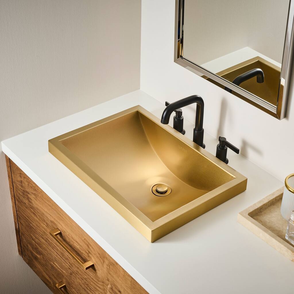 Ruvati 20 x 14 inch Semi-Recessed Drop-in Topmount Brushed Gold Polished Brass Rectangular Bathroom Sink - RVH6211GG