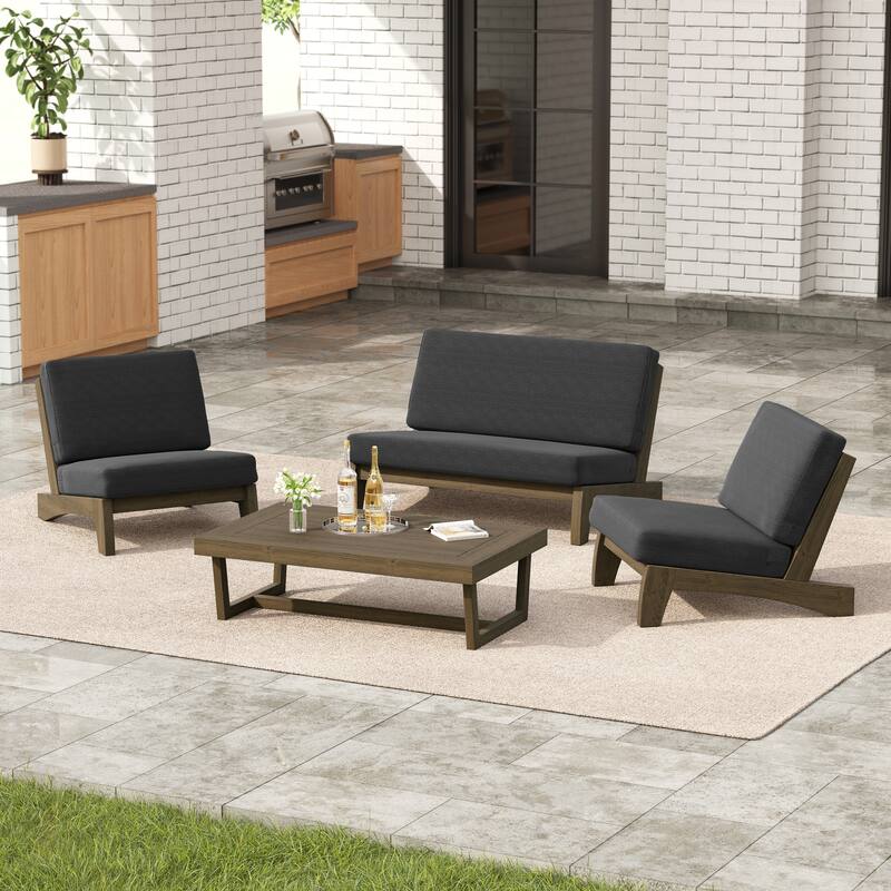 4 Set Outdoor Patio Teak Wood Club Chairs Loveseat with Coffee Table