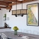 preview thumbnail 7 of 8, Berens 6L Matte Black Farmhouse Linear Chandelier Island Pendant Light Fixture Rattan Cane - 36-in W x 15.25-in H x 13-in D