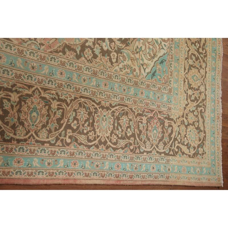 Hand Knotted Oriental 100% Wool Carpet Traditional Floral Coral Mashad Area Rug - 13' 0'' X 9' 5''