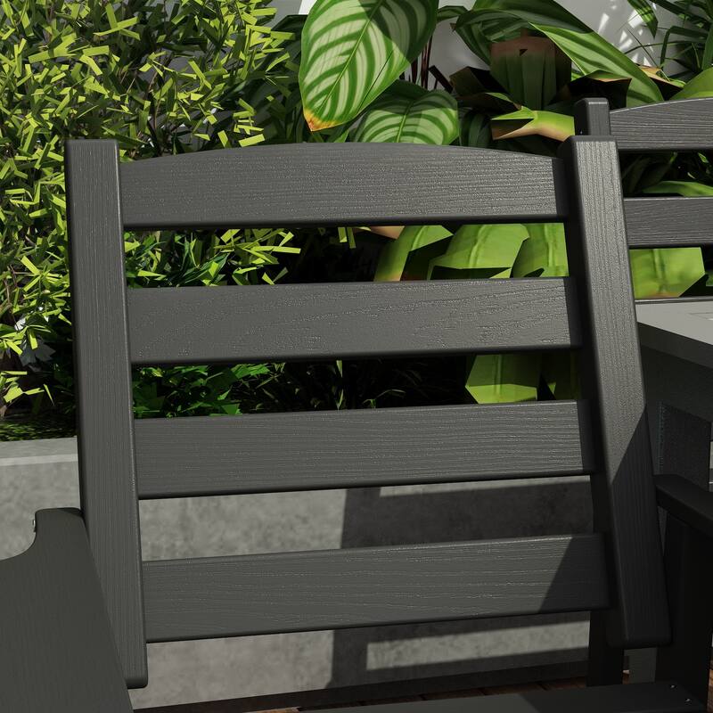 Outdoor Dining Table and Chair Set: HDPE Material, Wood - Grain Design