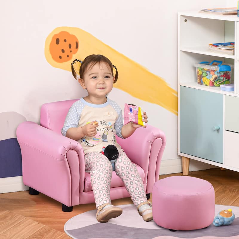 Qaba Kids Sofa Chair with Matching Ottoman for 18 to 36 Months - Pink