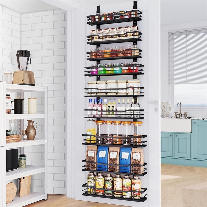 Over The Door Pantry Organizer9Tier - 6"D x 16"W x 74.8"H - Black