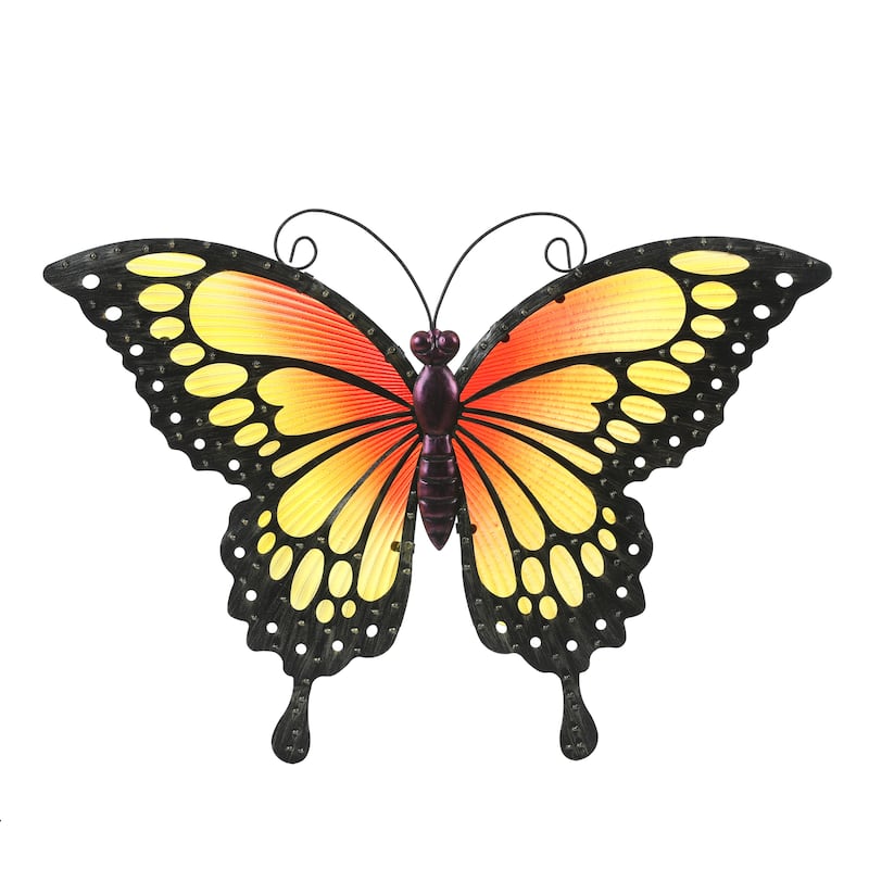 Orange and Yellow Butterfly Metal and Glass Outdoor Wall Decor
