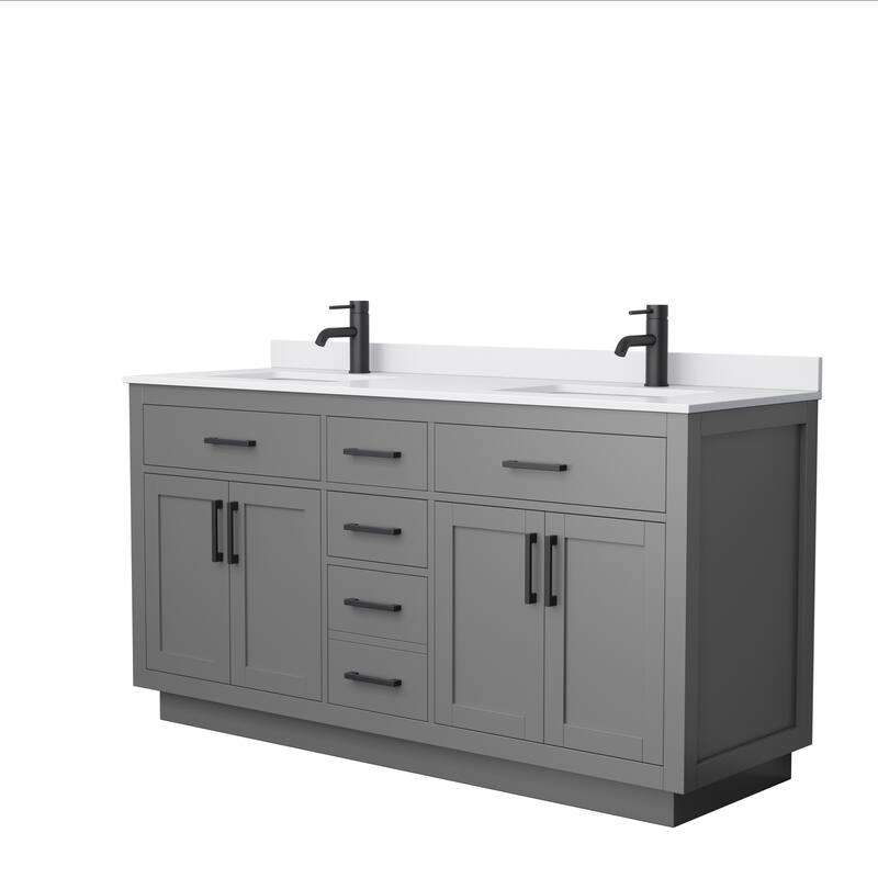 Beckett TK 66-inch Double Vanity, Cultured Marble Top - Dark Gray, Black Trim, White Cultured Marble Top