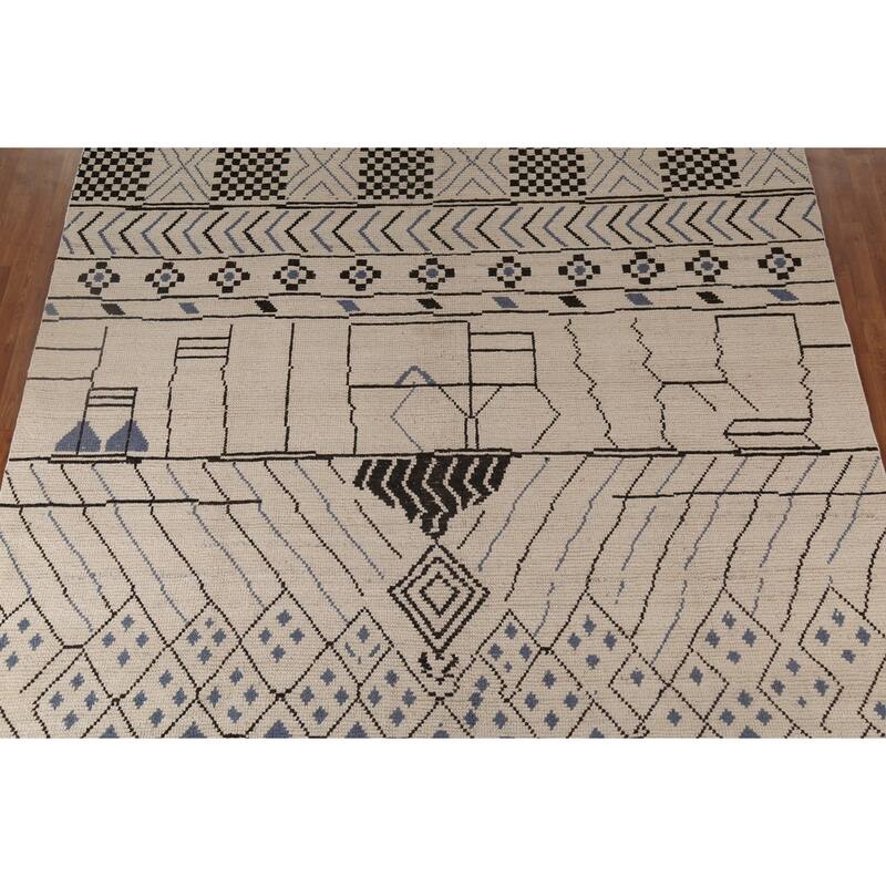 Geometric Trellis Moroccan Area Rug Handmade Wool Carpet - 9'0"x 12'5"