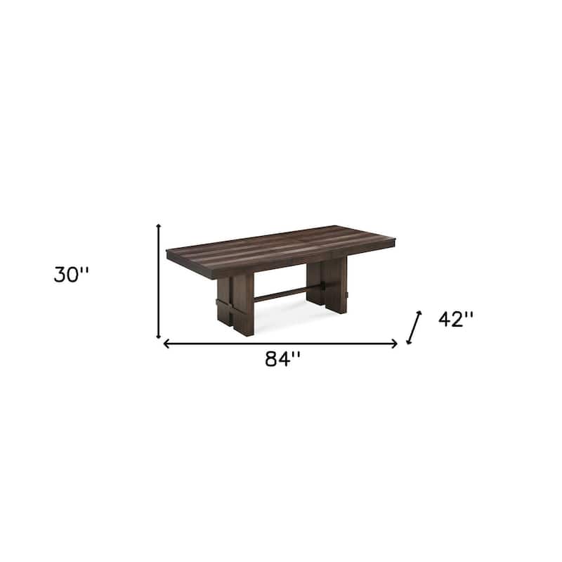 HomeRoots 84" Dark Brown Wood Self-Storing Leaf Trestle Base Extension Dining Table - 84 in. x 30 in. x 42 in.