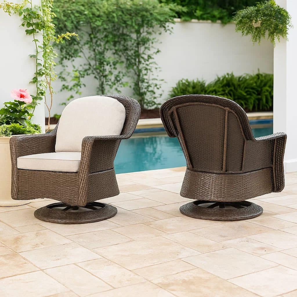 Kaia Outdoor Swivel Accent Chair Set of 2, Rattan Wicker Weave, Beige